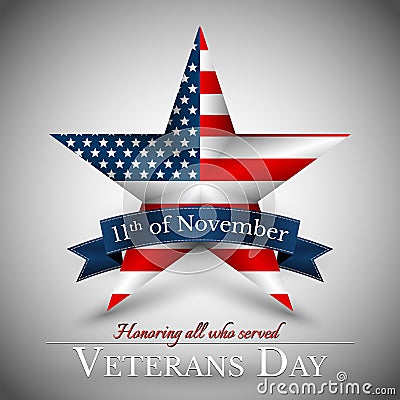 Veterans Day of USA with star in national flag colors american flag. Honoring all who served. Vector illustration Vector Illustration