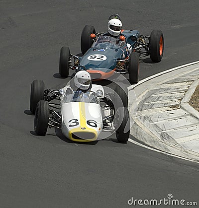 Veterans:Formula 3 Race Cars dicing in the hairpin Editorial Stock Photo