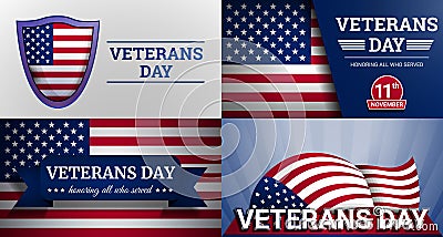 Veterans military day banner set, cartoon style Vector Illustration