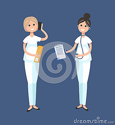 Veterinarian Clinic Doctor and Receptionist Worker Vector Illustration