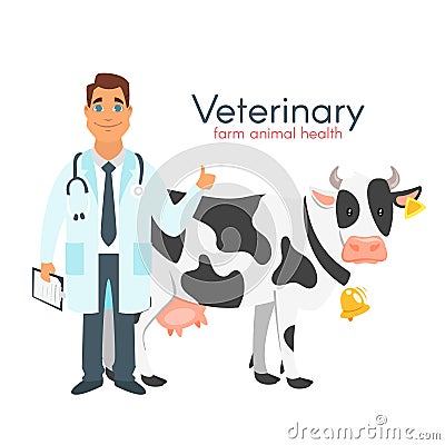 Veterinarian doctor with cow Vector Illustration