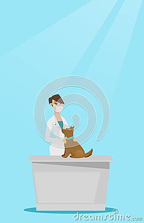 Veterinarian examining dog vector illustration. Vector Illustration