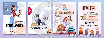 Veterinary clinic banners set. Vet service posters Vector Illustration