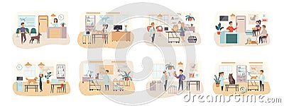 Veterinary clinic bundle of scenes with people Vector Illustration