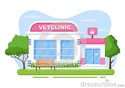 Veterinary Clinic Doctor Examining, Vaccination and Health care for Pets Like Dogs or Cats in Flat Cartoon Background Illustration Vector Illustration