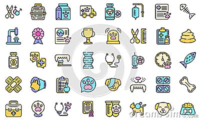 Veterinary clinic icons set line color vector Vector Illustration