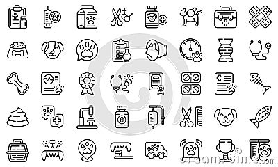 Veterinary clinic icons set, outline style Vector Illustration