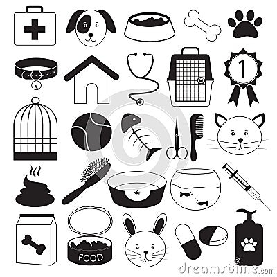 Veterinary Clinic and Pet Icons Set Vector Illustration