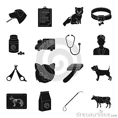 Veterinary clinic set icons in black style. Big collection of veterinary clinic vector symbol stock illustration Vector Illustration