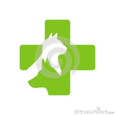 veterinary clinic vector logo . silhouette of the dog and cat. logo for a pet shop Vector Illustration
