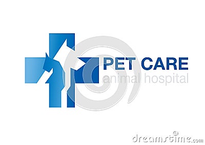 Veterinary cross and pets on white background Vector Illustration