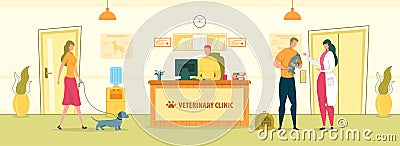 Veterinary Hospital Interior with People Character Vector Illustration