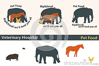 Veterinary Hospital or Pet Food logos as big and small animals s Vector Illustration