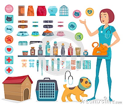 Veterinary Icons Collection Vector Illustration