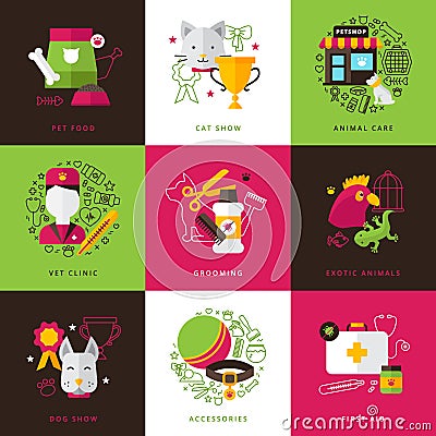 Veterinary Icons Compositions Vector Illustration