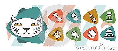 Veterinary icons depicting cat Vector Illustration