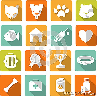 Veterinary icons set Vector Illustration