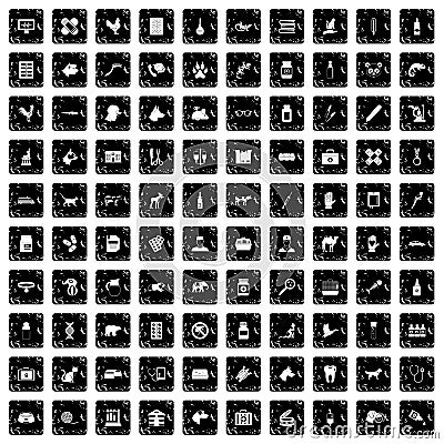 100 veterinary icons set, grunge style Vector Illustration