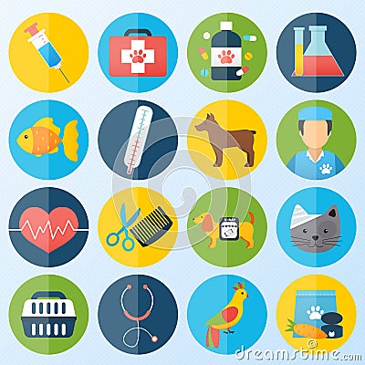 Veterinary icons set Vector Illustration