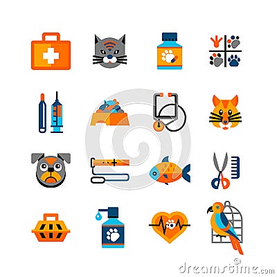 Veterinary Icons Set With Pets Vector Illustration