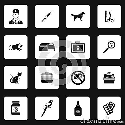 Veterinary icons set, simple style Vector Illustration