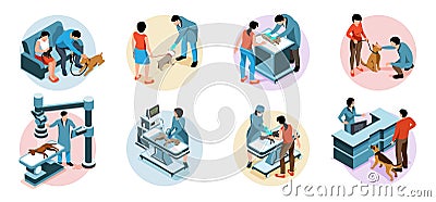 Veterinary Isometric Compositions Set Vector Illustration