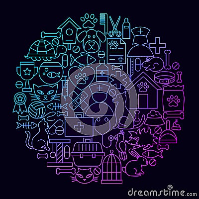 Veterinary Line Icon Circle Concept Vector Illustration