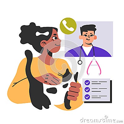 Veterinary online appointment. Pet owner having a video call medical Vector Illustration