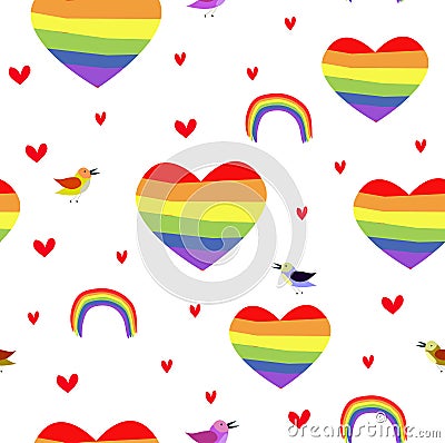 Vector seamless patttern with rainbow hearts. Pride day. Vector Illustration