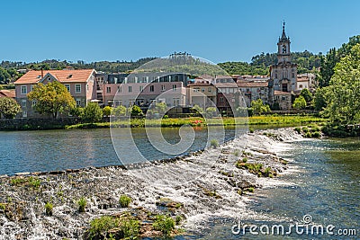 Vez river and village of Arcos de Valdevez, Viana do Castelo in Minho, Portugal Stock Photo