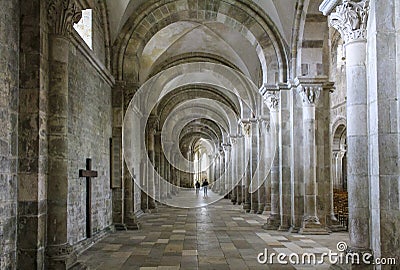 People visiting the Benedictine abbey church of Vezelay, France Editorial Stock Photo