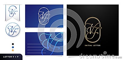 VF monogram letter Elegant line art initial logo design template Vector Illustration