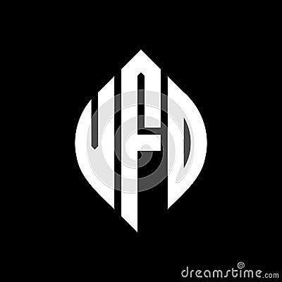VFD circle letter logo design with circle and ellipse shape. VFD ellipse letters with typographic style. The three initials form a Vector Illustration