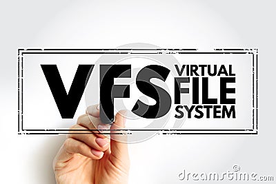 VFS - Virtual File System is an abstract layer on top of a more concrete file system, acronym text concept stamp Stock Photo