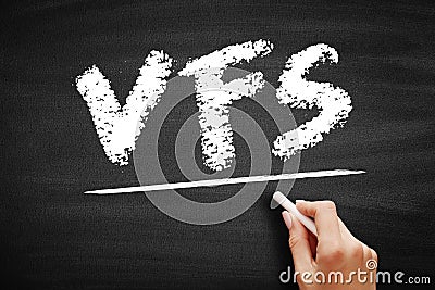 VFS - Virtual File System is an abstract layer on top of a more concrete file system, acronym text concept on blackboard Stock Photo