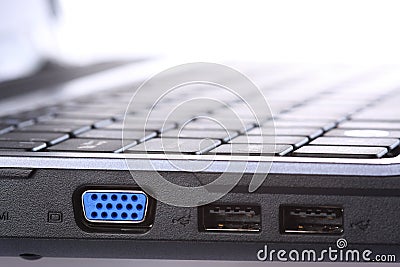 VGA and USB ports on side of laptop computer Stock Photo