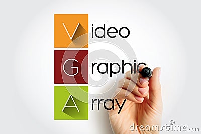 VGA Video Graphic Array - video display controller and accompanying de facto graphics standard, acronym text concept with marker Stock Photo