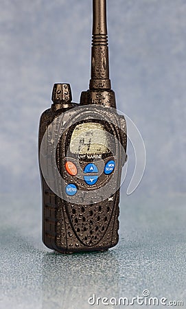 VHF radio drenched Stock Photo