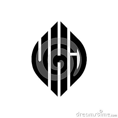 VHJ circle letter logo design with circle and ellipse shape. VHJ ellipse letters with typographic style. The three initials form a Vector Illustration