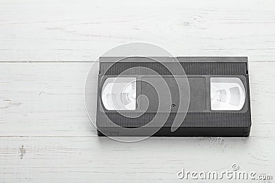 VHS tape from the 80s and 90s on white wood background Stock Photo