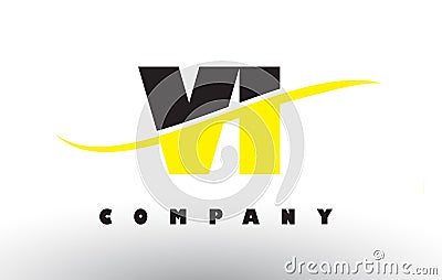 VI V I Black and Yellow Letter Logo with Swoosh. Vector Illustration