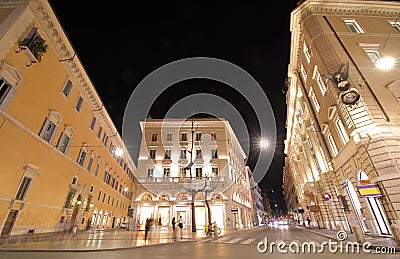 Via Condotti street night cityscape downtown Rome Italy Stock Photo
