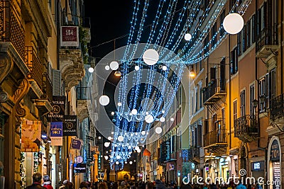 Via del Corso in Rome during Christmas time, Italy. Editorial Stock Photo