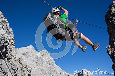 Via ferrata climbing (Klettersteig) Stock Photo