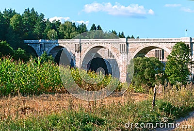 Viaduct in the forest, viaduct railway viaduct, viaduct with arched spans Stock Photo