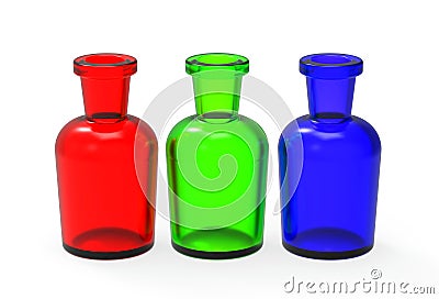 Vial. Bottle. Acid vials. Colored bottles for drugs. Cartoon Illustration