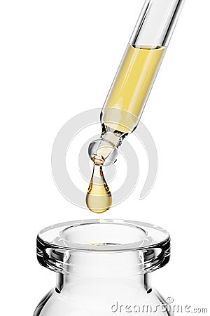 Vial with dropper isolated on white. 3d rendering Cartoon Illustration