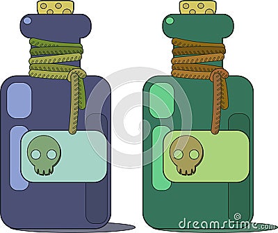 A vial of poison. Skull label and cork Vector Illustration