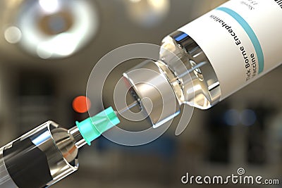 Vial with tick-borne encephalitis TBE vaccine and syringe for injection. 3D rendering Stock Photo