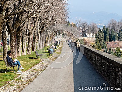 Viale delle Mura along Venetian Walls in Bergamo Editorial Stock Photo